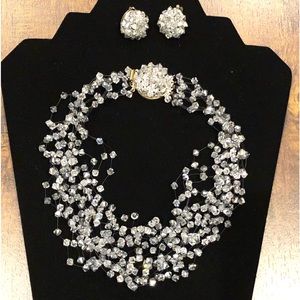 SOLD Cheerful Langani Bib Necklace Set in beautiful Clear Rhinestone